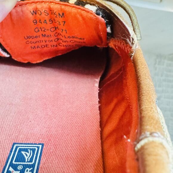 Sperry Shoes Women 7.5 Brown Leather Calf Hair Top Sider Leopard Print Boat Deck - Picture 12 of 13